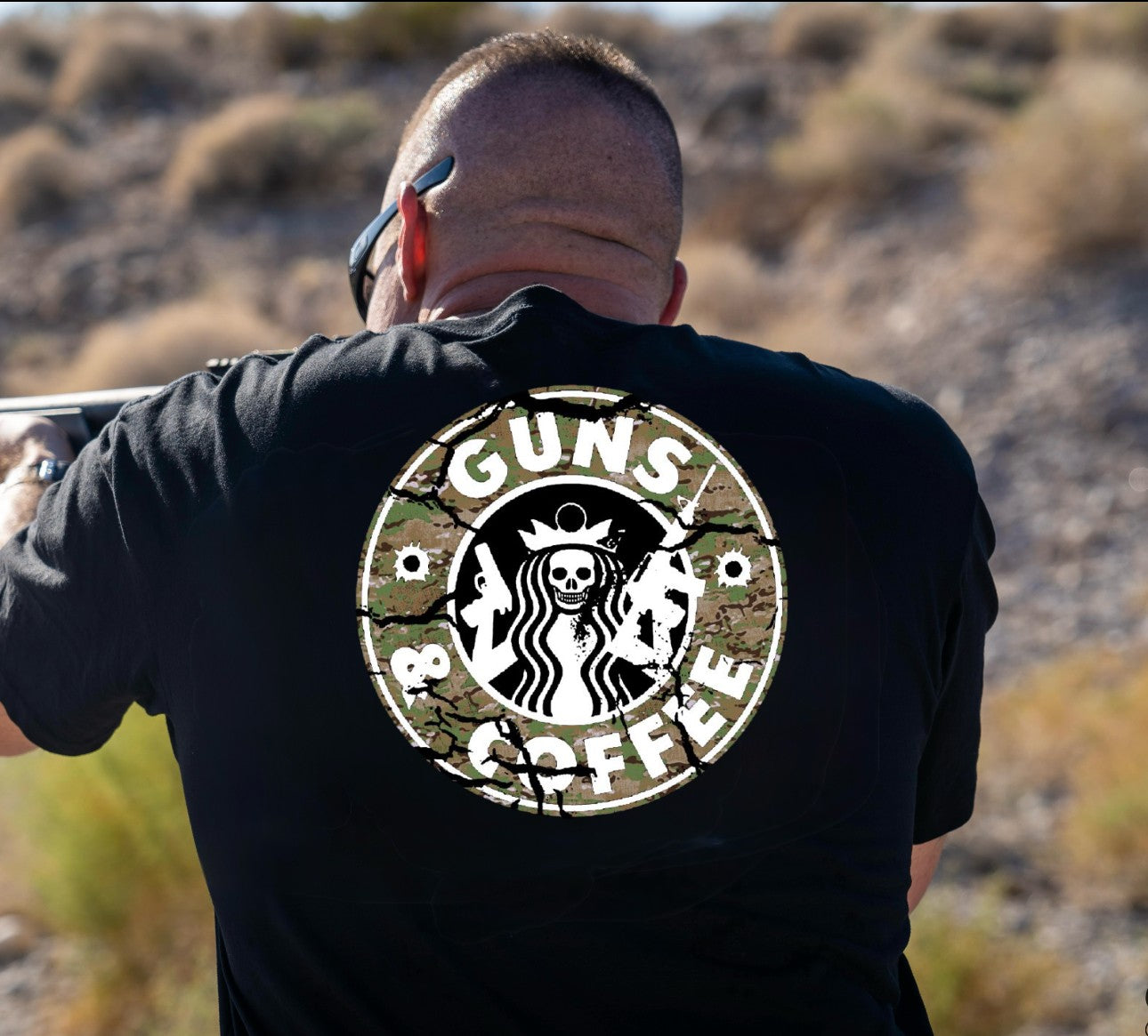 GUNS AND COFFEE CAMO  LIMITED TEE